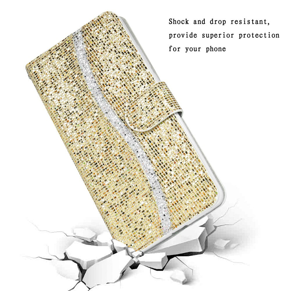 Samsung Galaxy S26-skal i PU-läder, plånbok med korthållare, glitter, mobilskal