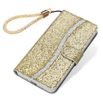 Samsung Galaxy S26-skal i PU-läder, plånbok med korthållare, glitter, mobilskal
