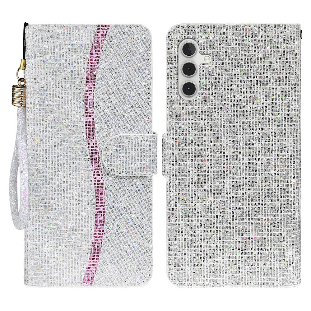 Samsung Galaxy S26-skal i PU-läder, plånbok med korthållare, glitter, mobilskal