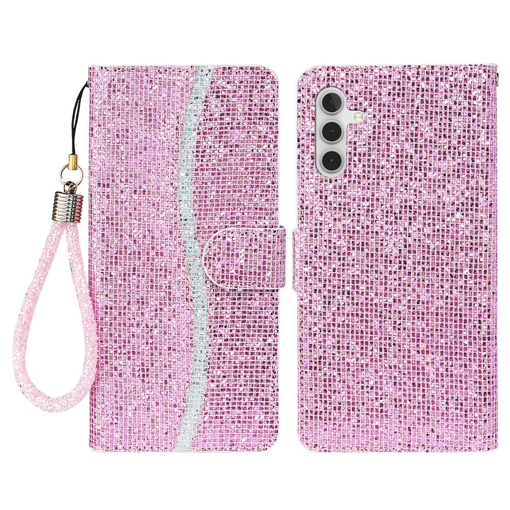Samsung Galaxy S26-skal i PU-läder, plånbok med korthållare, glitter, mobilskal