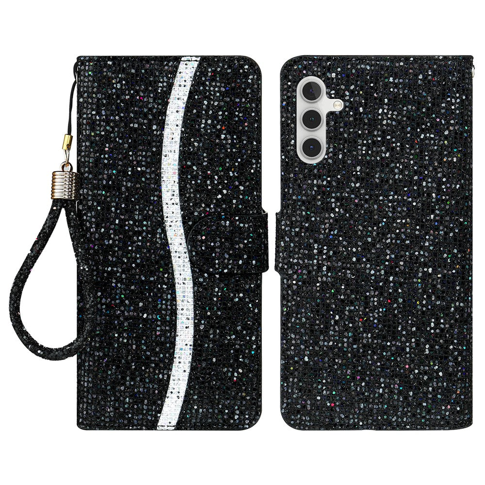 Samsung Galaxy S26-skal i PU-läder, plånbok med korthållare, glitter, mobilskal