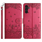 Samsung Galaxy S26-skal med handledsrem Läderfodral med väggkattmönster