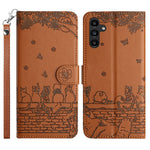 Samsung Galaxy S26-skal med handledsrem Läderfodral med väggkattmönster