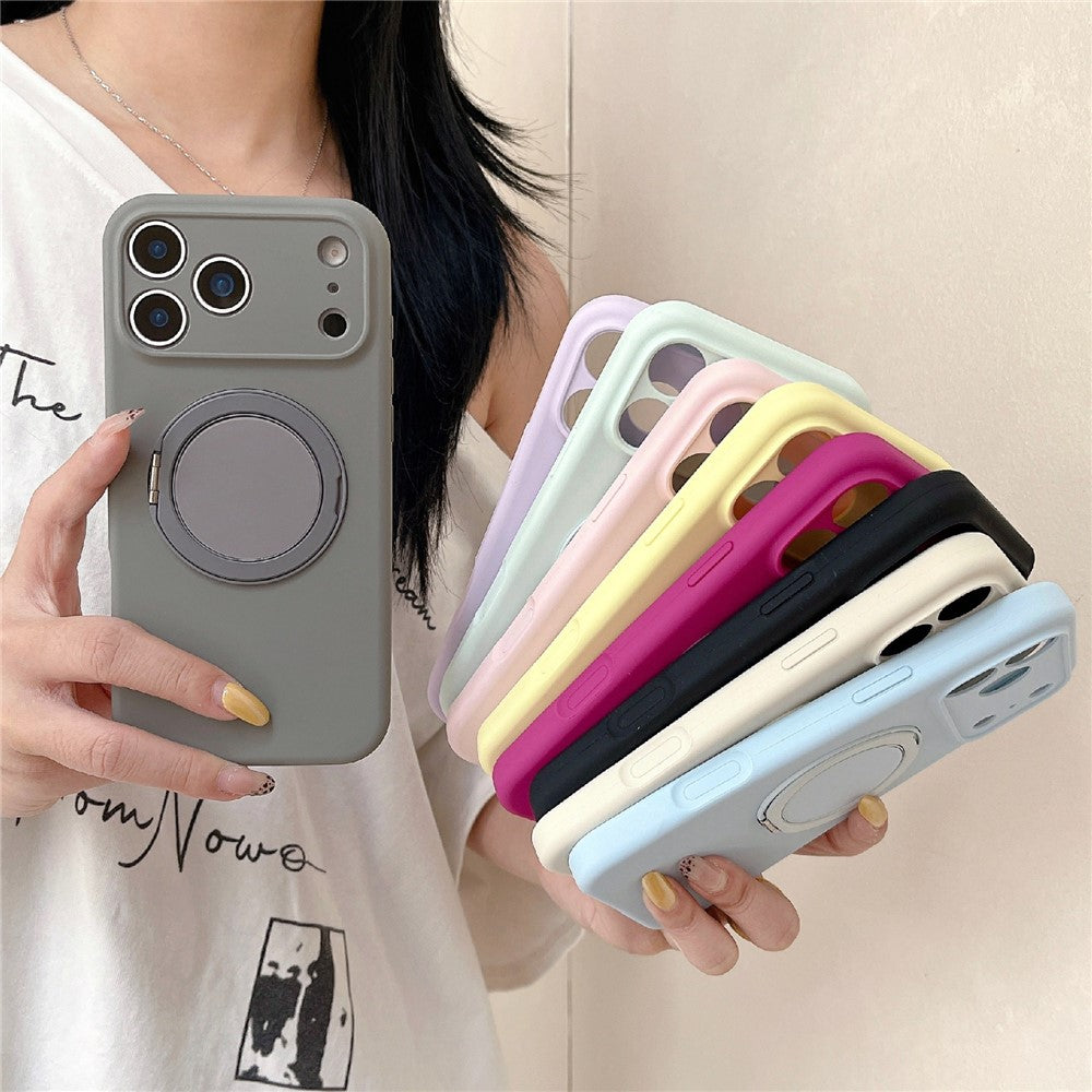 For iPhone 18 Pro / 17 Pro Case 360 Rotating Kickstand Precision Cutout Liquid Silicone Phone Cover