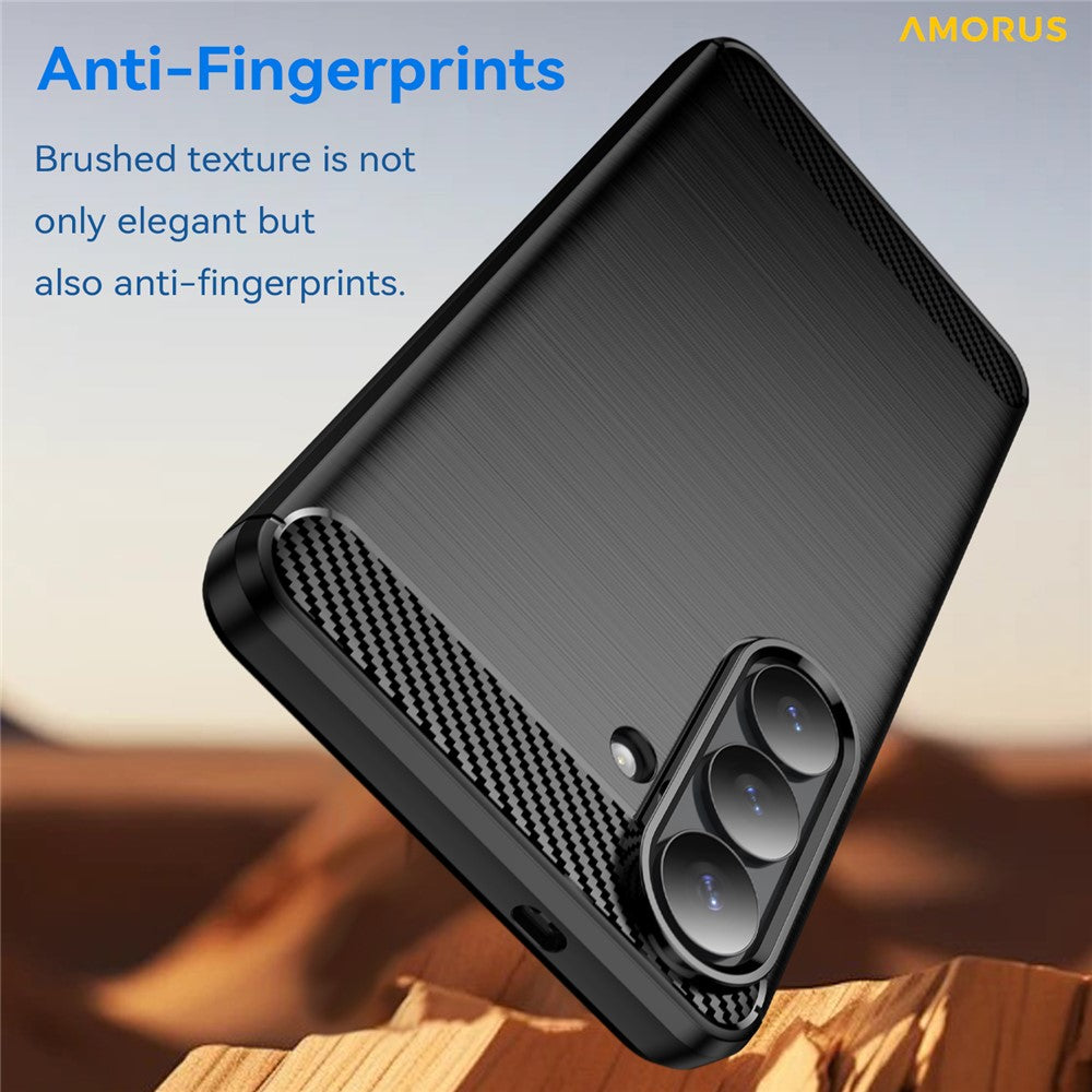 AMORUS For Samsung Galaxy S26+ Case Carbon Fiber Texture Brushed Protective Phone Cover