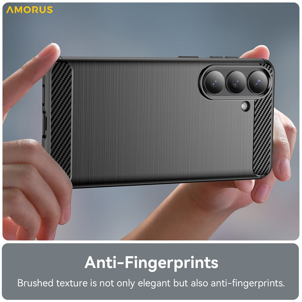 AMORUS For Samsung Galaxy S26+ Case Carbon Fiber Texture Brushed Protective Phone Cover
