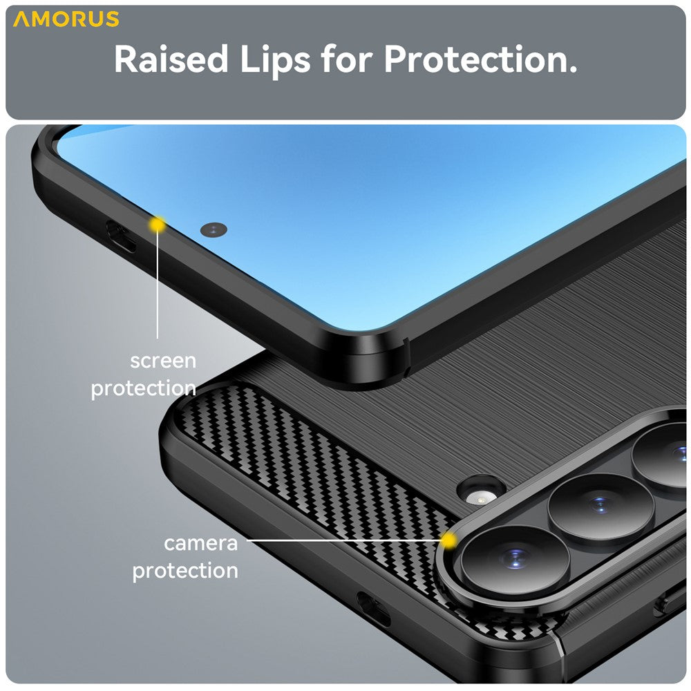 AMORUS For Samsung Galaxy S26+ Case Carbon Fiber Texture Brushed Protective Phone Cover