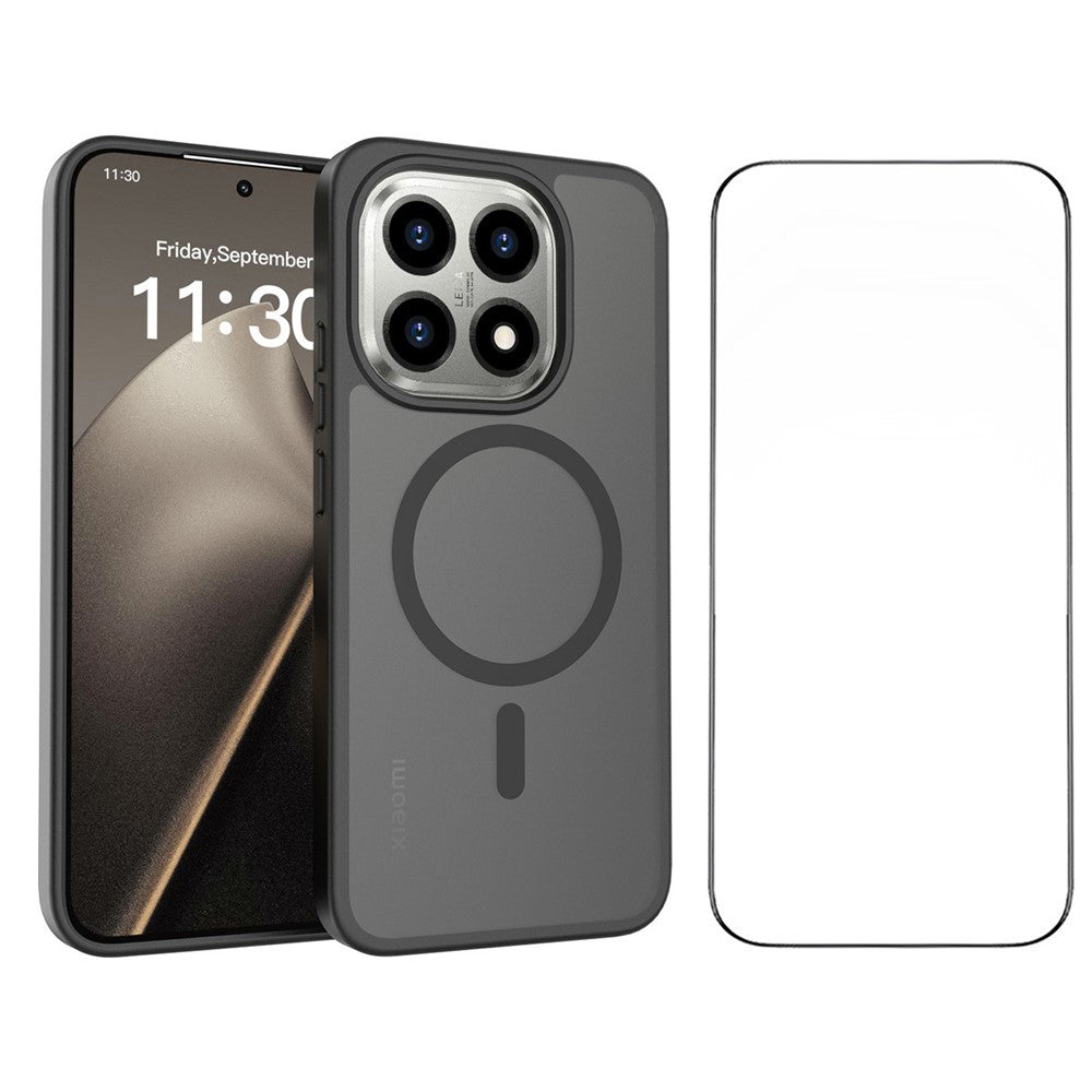 For Xiaomi 15T Magnetic Phone Case Matte Finish TPU PC Shockproof Phone Cover with Tempered Glass