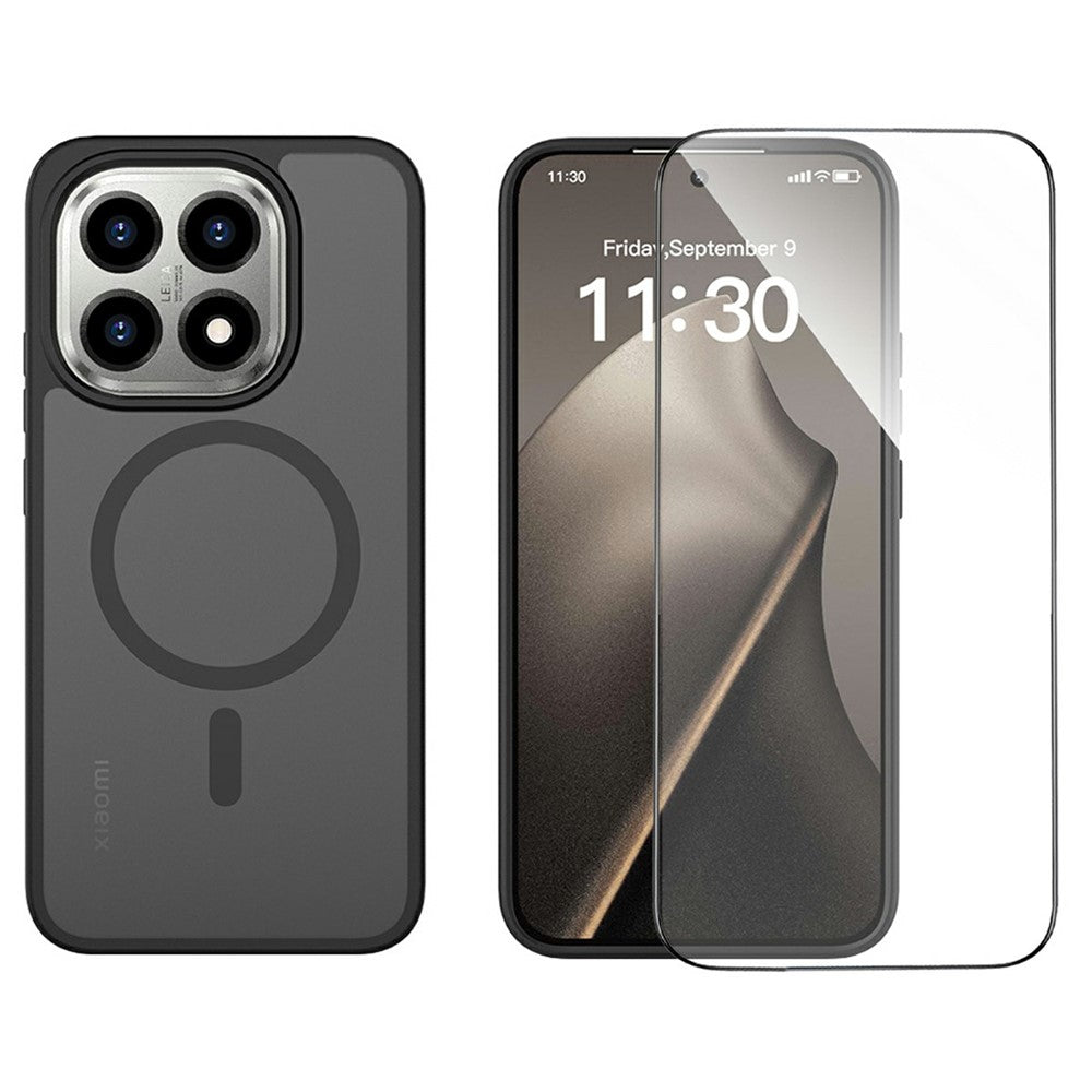 For Xiaomi 15T Magnetic Phone Case Matte Finish TPU PC Shockproof Phone Cover with Tempered Glass