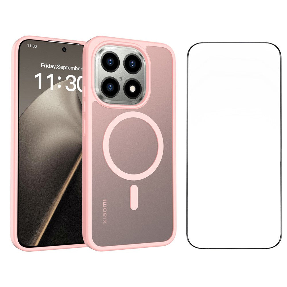 For Xiaomi 15T Magnetic Phone Case Matte Finish TPU PC Shockproof Phone Cover with Tempered Glass
