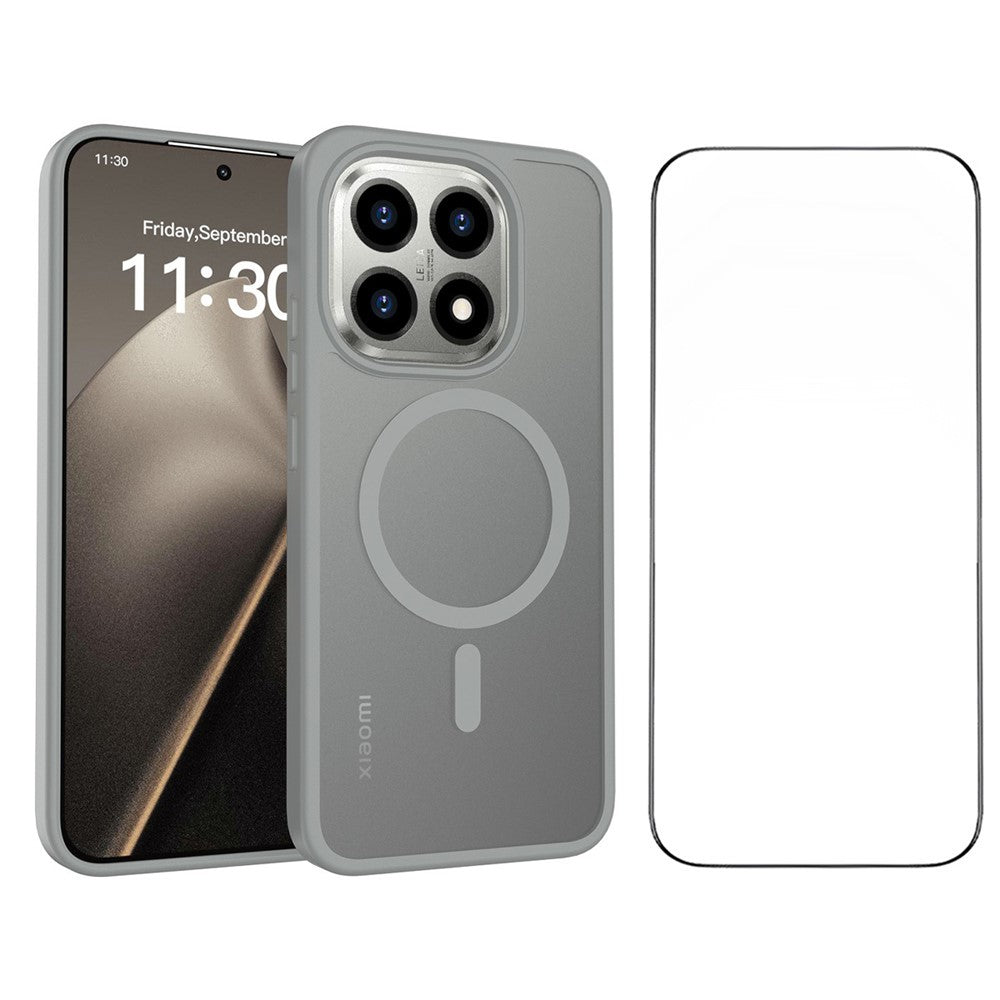 For Xiaomi 15T Magnetic Phone Case Matte Finish TPU PC Shockproof Phone Cover with Tempered Glass