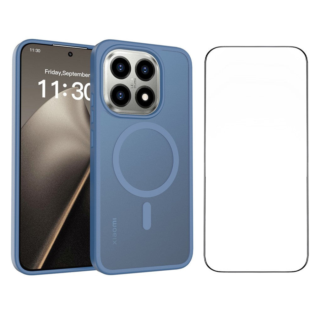 For Xiaomi 15T Magnetic Phone Case Matte Finish TPU PC Shockproof Phone Cover with Tempered Glass