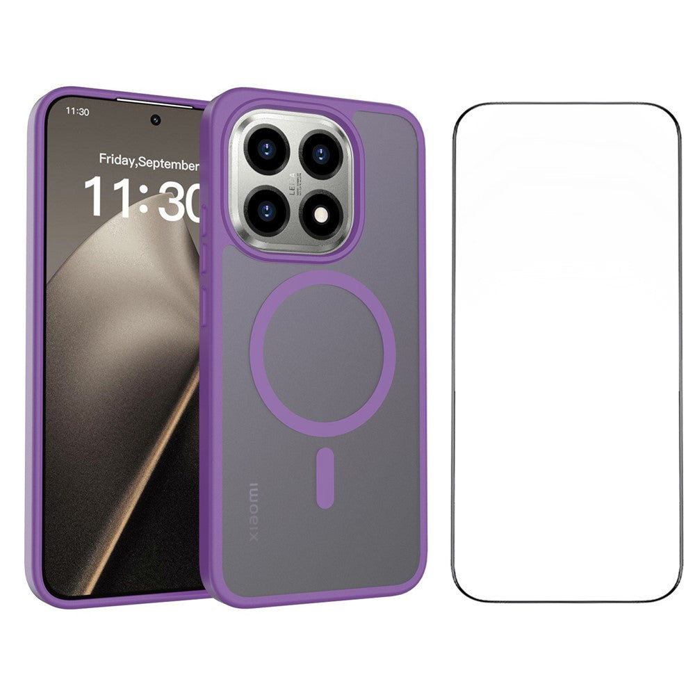 For Xiaomi 15T Magnetic Phone Case Matte Finish TPU PC Shockproof Phone Cover with Tempered Glass