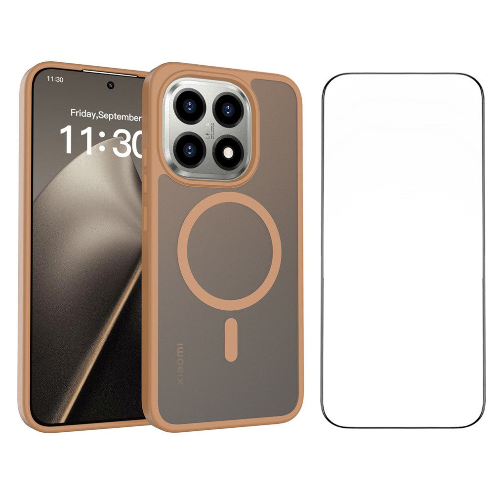 For Xiaomi 15T Magnetic Phone Case Matte Finish TPU PC Shockproof Phone Cover with Tempered Glass