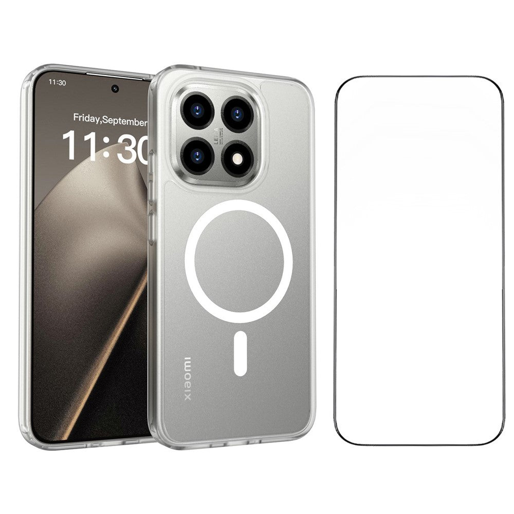 For Xiaomi 15T Magnetic Phone Case Matte Finish TPU PC Shockproof Phone Cover with Tempered Glass