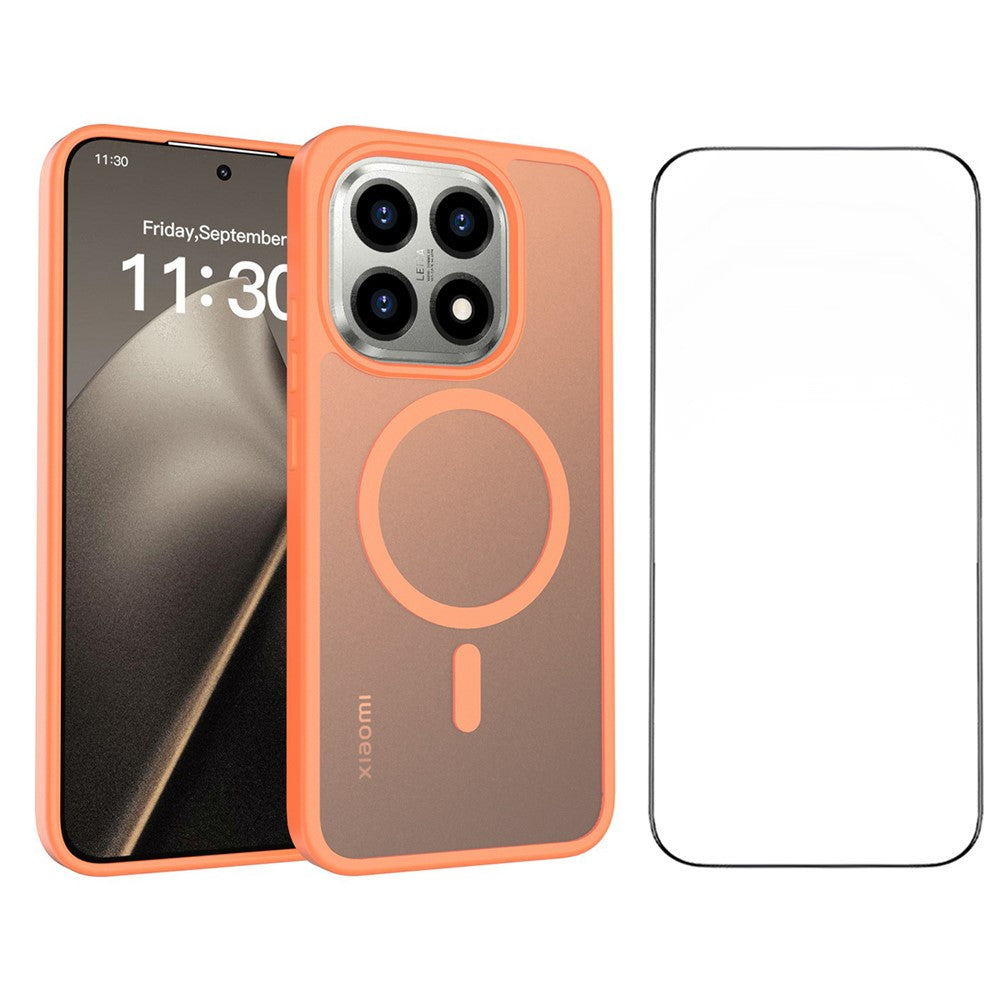 For Xiaomi 15T Magnetic Phone Case Matte Finish TPU PC Shockproof Phone Cover with Tempered Glass