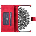 Phone Shell for iPhone 14 Plus, Anti-scratch Mandala Flower Imprinted PU Leather Cover Stand with Multiple Card Slots Zipper Pocket Wallet Case