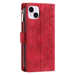 Phone Shell for iPhone 14 Plus, Anti-scratch Mandala Flower Imprinted PU Leather Cover Stand with Multiple Card Slots Zipper Pocket Wallet Case