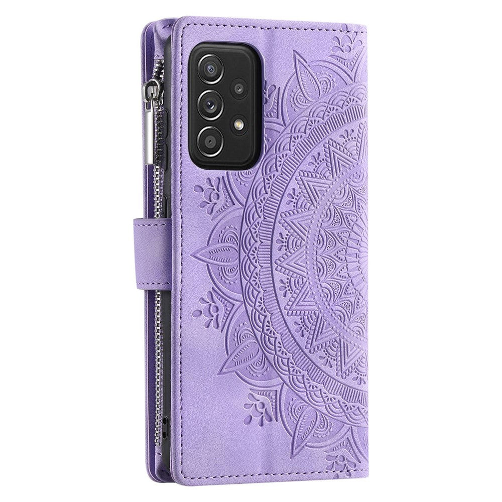 Plånboksfodral med dragkedja till Samsung Galaxy A33 5G, stötsäkert PU-läder med mandala-tryck och flera kortfack