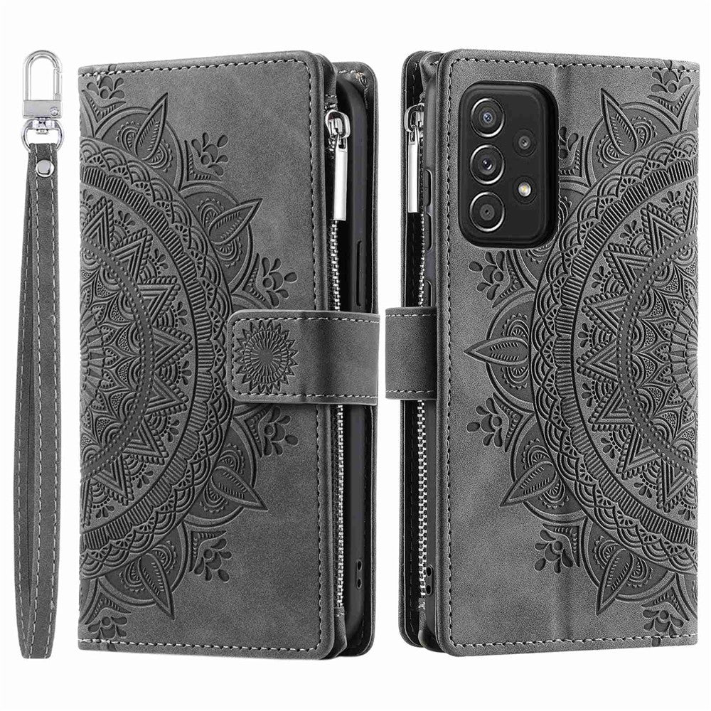 Plånboksfodral med dragkedja till Samsung Galaxy A33 5G, stötsäkert PU-läder med mandala-tryck och flera kortfack