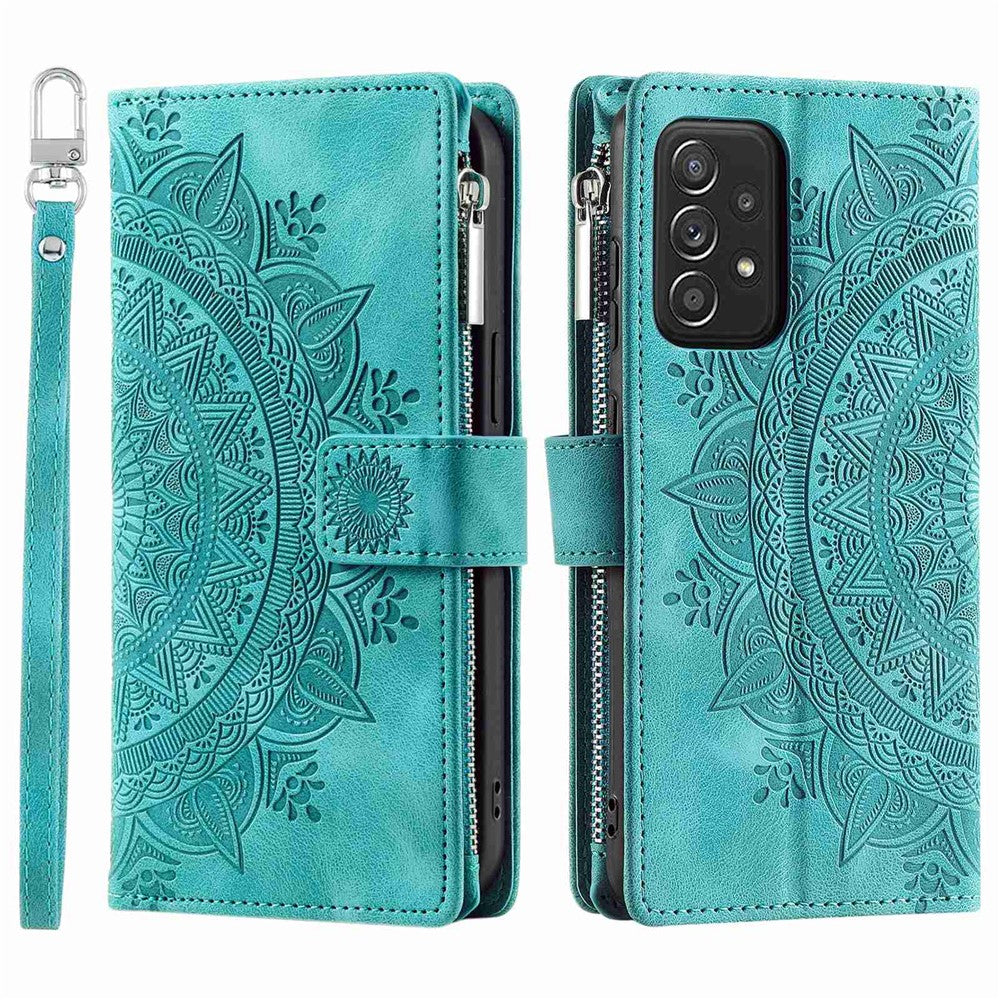 Plånboksfodral med dragkedja till Samsung Galaxy A33 5G, stötsäkert PU-läder med mandala-tryck och flera kortfack