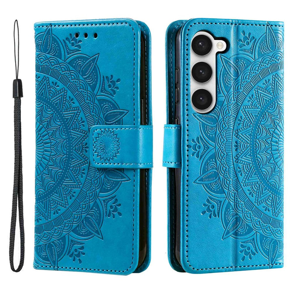 Samsung Galaxy S23 mandala-blomstret præget PU-læder-pungcover, flip med stativ, magnetisk lukning, stødsikkert etui
