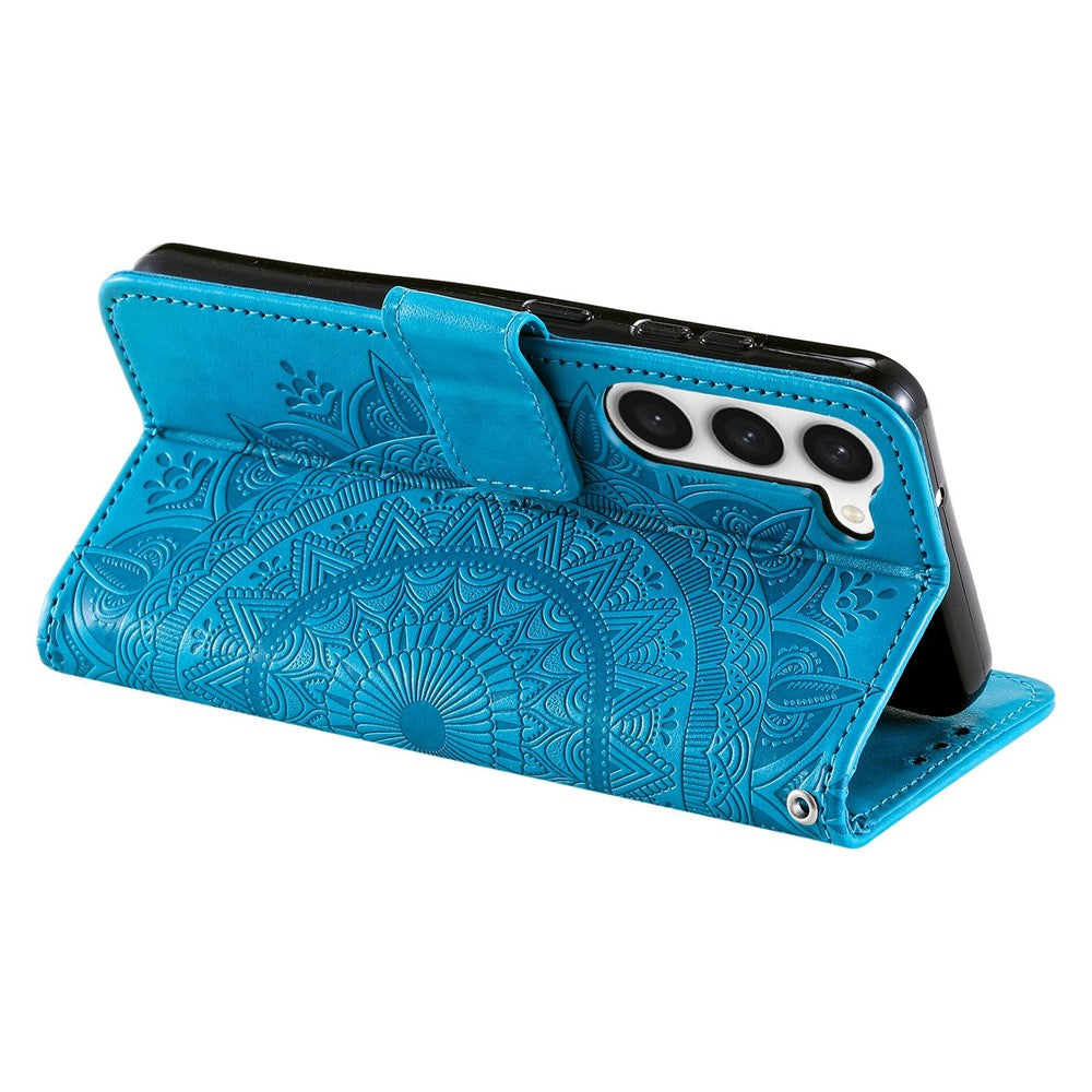 Samsung Galaxy S23 mandala-blomstret præget PU-læder-pungcover, flip med stativ, magnetisk lukning, stødsikkert etui