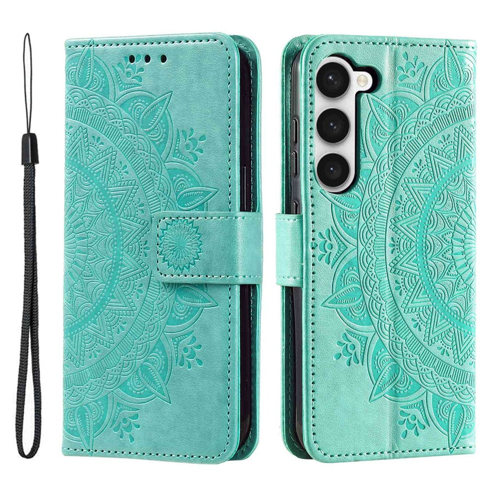 Samsung Galaxy S23 mandala-blomstret præget PU-læder-pungcover, flip med stativ, magnetisk lukning, stødsikkert etui