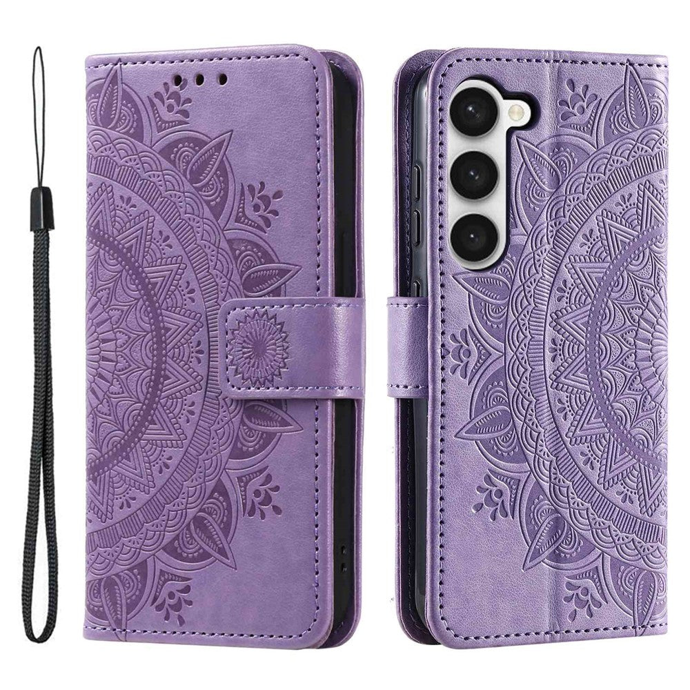 Samsung Galaxy S23 mandala-blomstret præget PU-læder-pungcover, flip med stativ, magnetisk lukning, stødsikkert etui