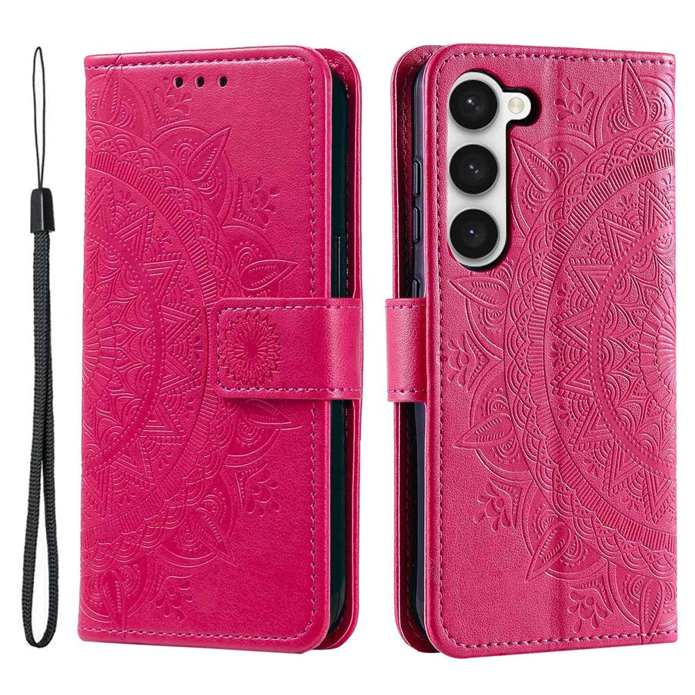 Samsung Galaxy S23 mandala-blomstret præget PU-læder-pungcover, flip med stativ, magnetisk lukning, stødsikkert etui