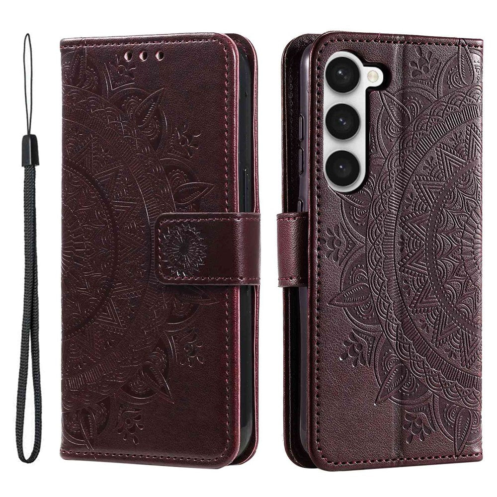 Samsung Galaxy S23 mandala-blomstret præget PU-læder-pungcover, flip med stativ, magnetisk lukning, stødsikkert etui