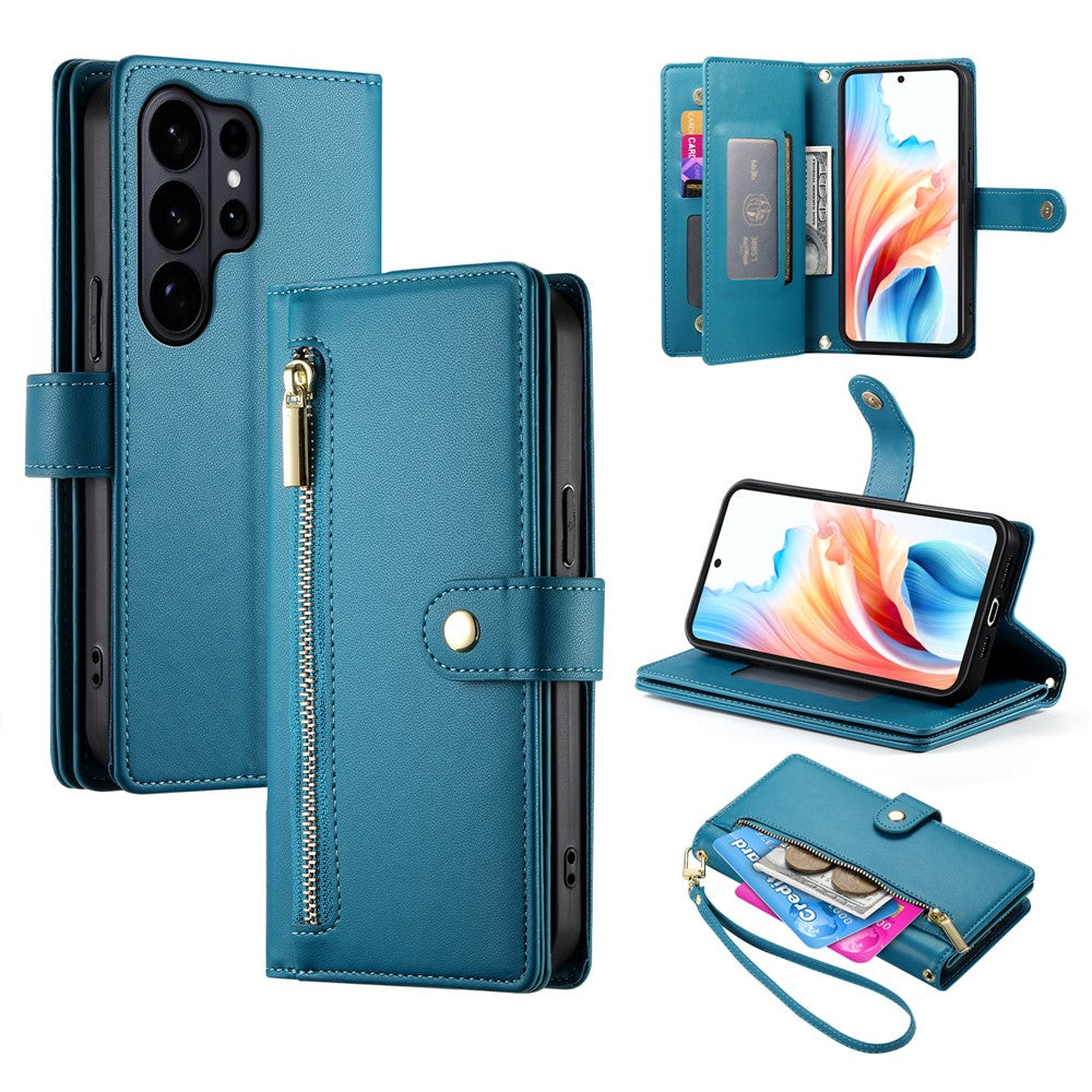 For Samsung Galaxy S26 Ultra Case Zipper Pocket Wallet Leather Phone Cover with Straps