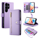 For Samsung Galaxy S26 Ultra Case Zipper Pocket Wallet Leather Phone Cover with Straps