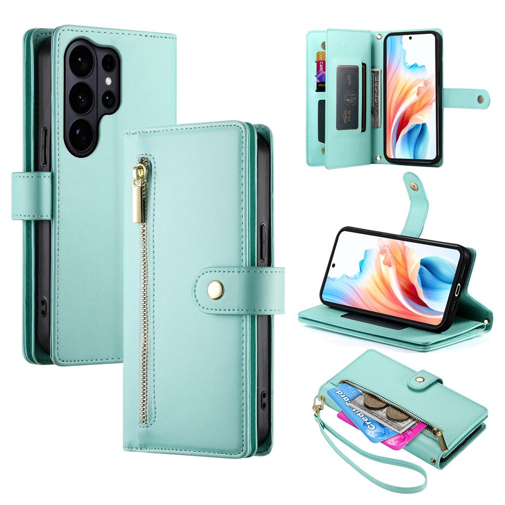 For Samsung Galaxy S26 Ultra Case Zipper Pocket Wallet Leather Phone Cover with Straps