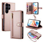 For Samsung Galaxy S26 Ultra Case Zipper Pocket Wallet Leather Phone Cover with Straps