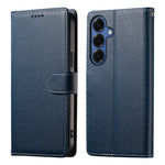 Samsung Galaxy S26-skal med magnetisk snäpp, litchitexturerat läderplånboksfodral med handledsrem
