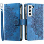 Zipper Pocket Wallet Case for Samsung Galaxy S21+ 5G, Mandala Flower Imprinted PU Leather Stand Cover with Multiple Card Slots