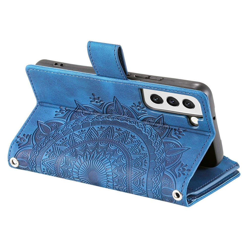 Zipper Pocket Wallet Case for Samsung Galaxy S21+ 5G, Mandala Flower Imprinted PU Leather Stand Cover with Multiple Card Slots