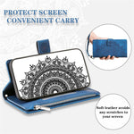 Zipper Pocket Wallet Case for Samsung Galaxy S21+ 5G, Mandala Flower Imprinted PU Leather Stand Cover with Multiple Card Slots