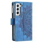 Zipper Pocket Wallet Case for Samsung Galaxy S21+ 5G, Mandala Flower Imprinted PU Leather Stand Cover with Multiple Card Slots