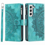 Zipper Pocket Wallet Case for Samsung Galaxy S21+ 5G, Mandala Flower Imprinted PU Leather Stand Cover with Multiple Card Slots
