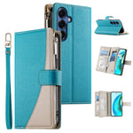 For Samsung Galaxy S26 Case Zipper Wallet Color Splicing Leather Flip Phone Cover with Straps