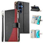 For Samsung Galaxy S26 Case Zipper Wallet Color Splicing Leather Flip Phone Cover with Straps