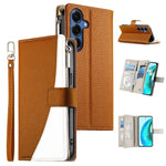 For Samsung Galaxy S26 Case Zipper Wallet Color Splicing Leather Flip Phone Cover with Straps