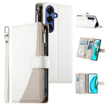 For Samsung Galaxy S26 Case Zipper Wallet Color Splicing Leather Flip Phone Cover with Straps