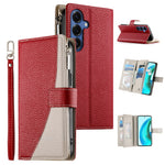 For Samsung Galaxy S26 Case Zipper Wallet Color Splicing Leather Flip Phone Cover with Straps