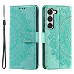 Samsung Galaxy S23+ PU-læderetui med mandala-blomstermotiv, præget overflade, flipdesign, stander, pung, magnetisk spænde og fuld beskyttelse