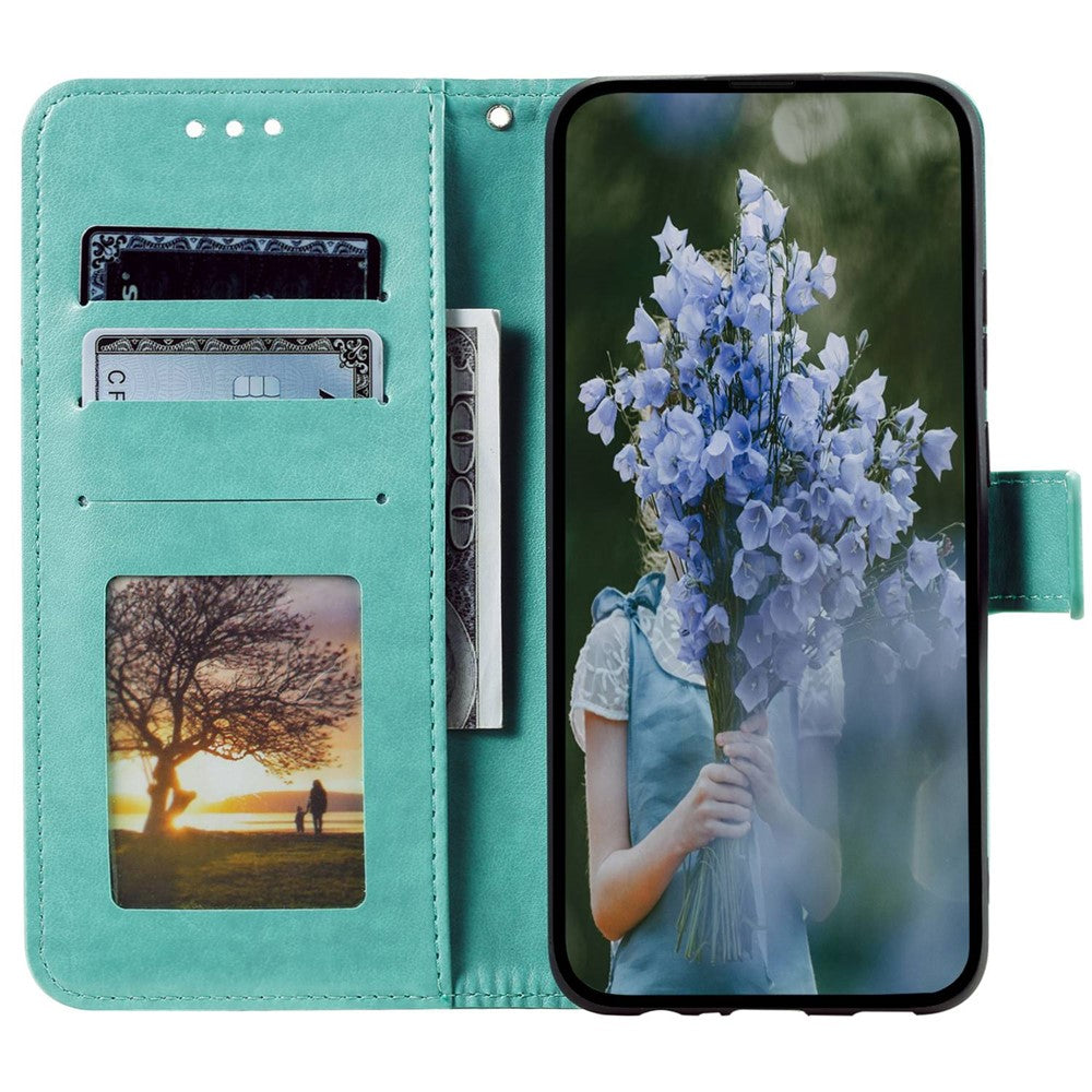 Samsung Galaxy S23+ PU-læderetui med mandala-blomstermotiv, præget overflade, flipdesign, stander, pung, magnetisk spænde og fuld beskyttelse