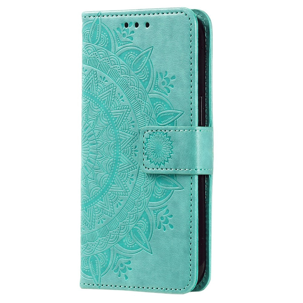 Samsung Galaxy S23+ PU-læderetui med mandala-blomstermotiv, præget overflade, flipdesign, stander, pung, magnetisk spænde og fuld beskyttelse