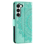 Samsung Galaxy S23+ PU-læderetui med mandala-blomstermotiv, præget overflade, flipdesign, stander, pung, magnetisk spænde og fuld beskyttelse